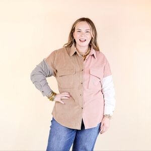 ANDREE BY UNIT Colorblock Corduroy Shacket- 1X